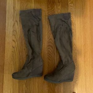 Tall knee high wedge boots